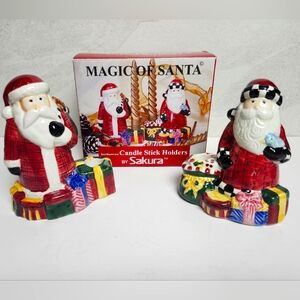 Sakura Magic of Santa Candle Stick Holders - Red and Multicolor